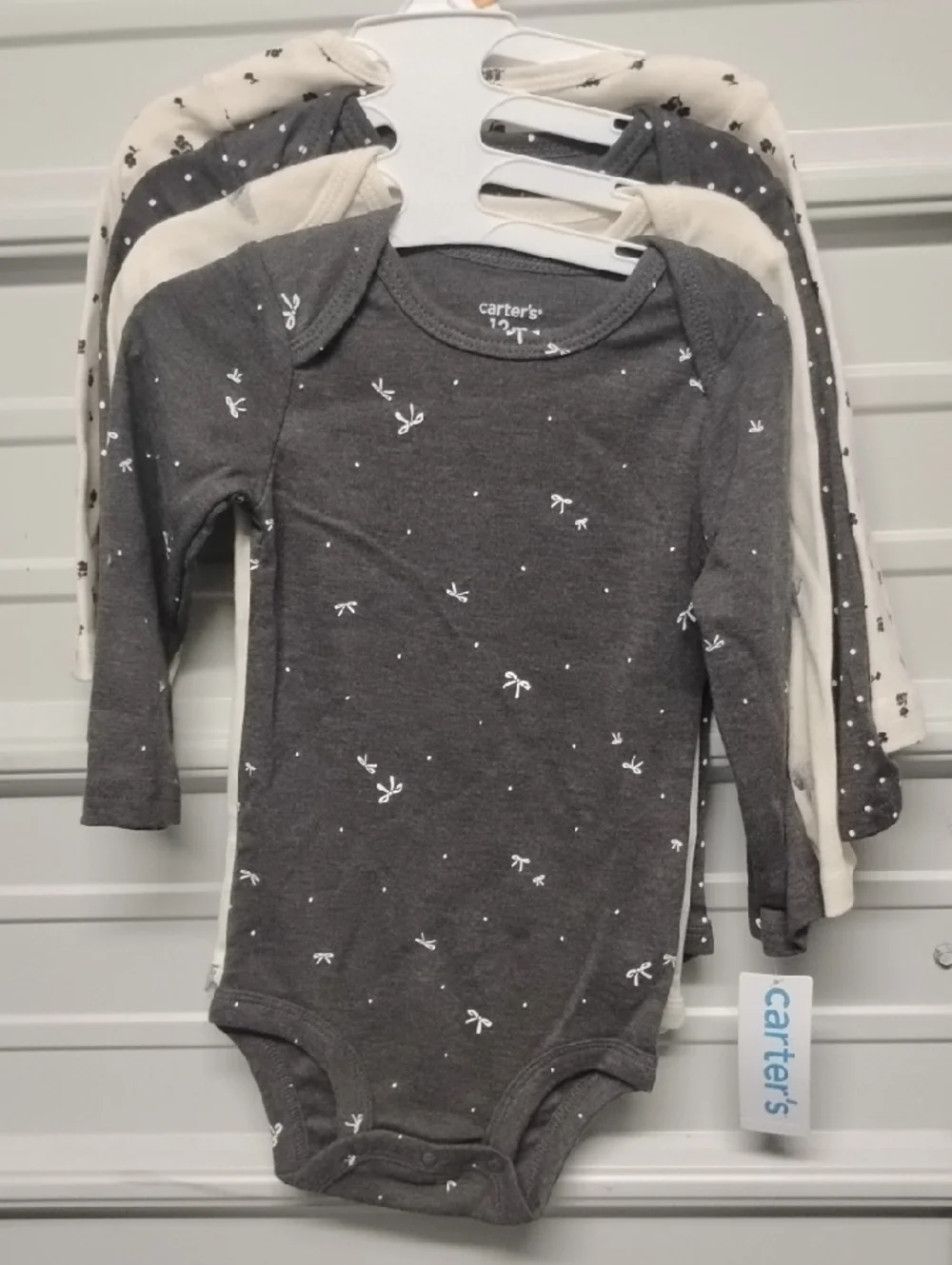 Carter's Gray and Cream Long-Sleeve Baby One-Piece Set